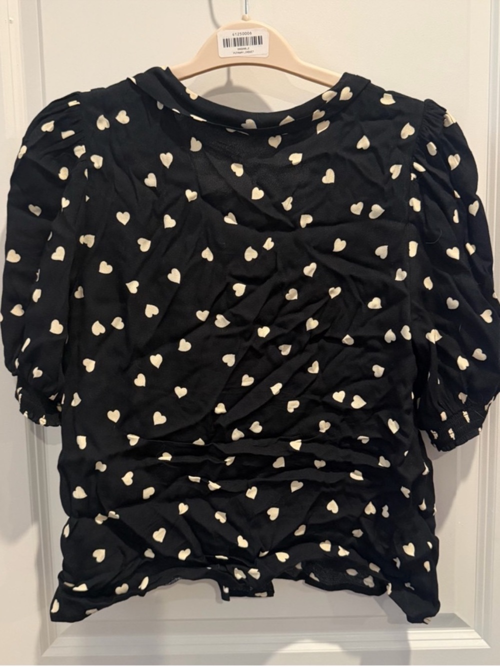Reformation Black & White Heart Blouse Top Medium - Picture 7 of 10